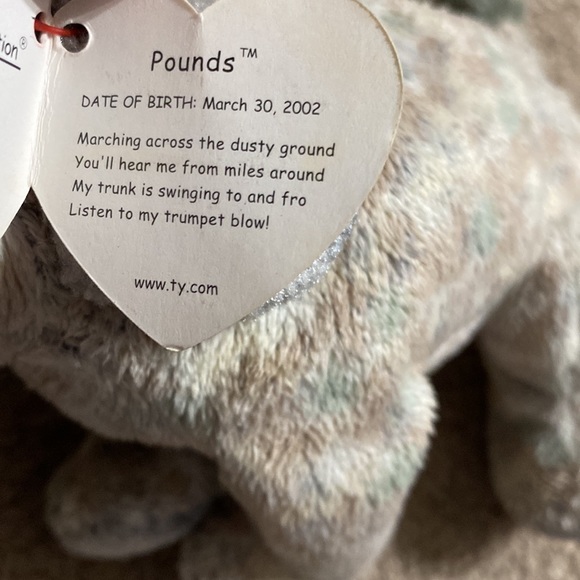 5/45 Ty Beanie Babies Pounds Elephant Mammoth Rare Vintage Collectible Gift - Picture 3 of 6